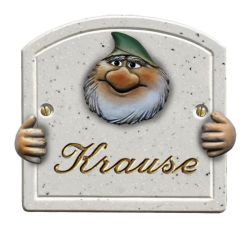 Haustürschild Maison Signée Bogen 13 x 13 cm Zwerg m. Hände