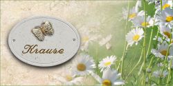 Haustürschild Maison Signée oval 23 x 17 cm Schmetterling weiß
