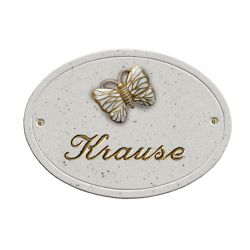 Preview: Haustürschild Maison Signée oval 23 x 17 cm Schmetterling weiß