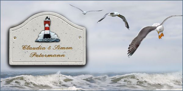 Haustürschild Maison Signée Bogen 23 x 16 cm Leuchtturm