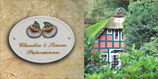Haustürschild Maison Signée oval 23 x 17 cm Zwerge