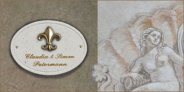 Haustürschild Maison Signée oval 23 x 17 cm Fleur-de-Lis