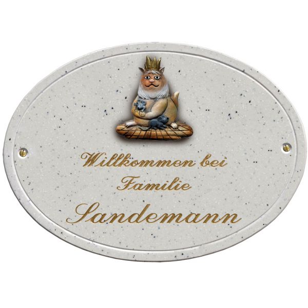 Haustürschild Maison Signée oval 27 x 20 cm Katze
