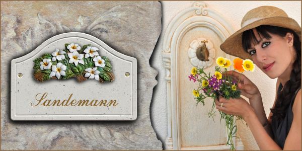 Haustürschild Maison Signée Bogen 23 x 16 cm Blumen