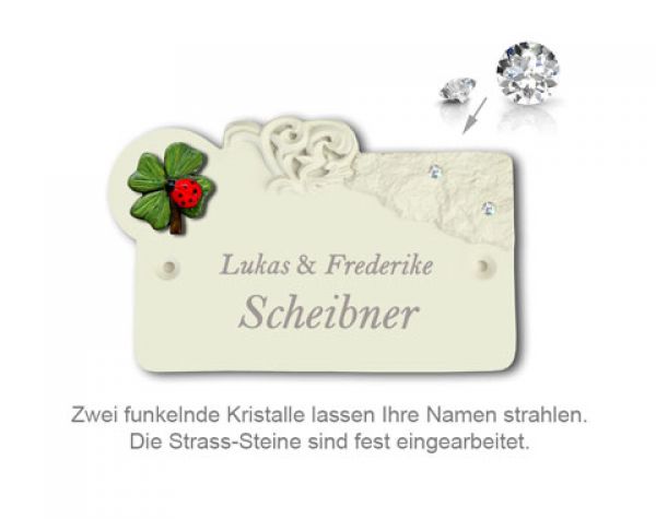 Wohnungstürschild Rechteck mit Kristallen