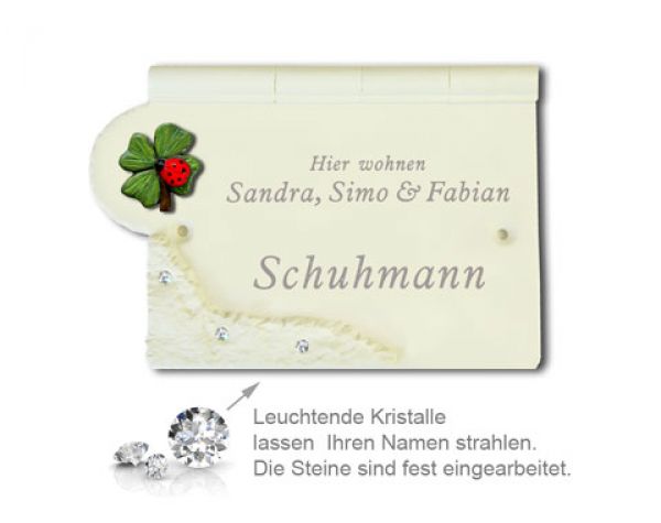 Wohnungstürschild Rechteck groß mit Kristallen