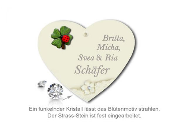 Wohnungstürschild Herz mit Kristallen
