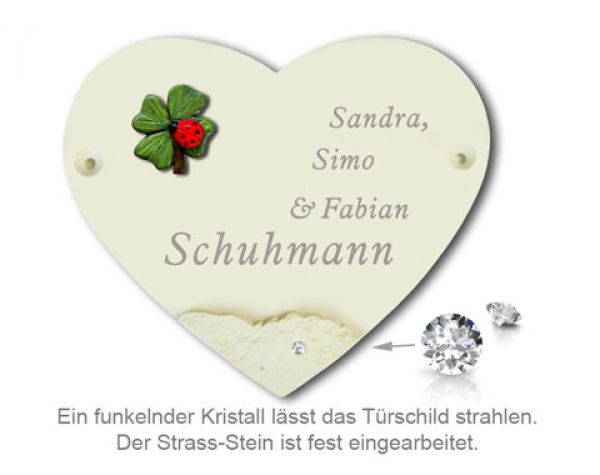 Wohnungstürschild Herz groß mit Kristallen