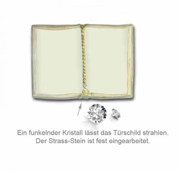 Wohnungstürschild Buch klein mit Kristall