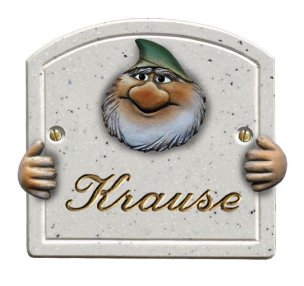 Haustürschild Maison Signée Bogen 13 x 13 cm Zwerg m. Hände