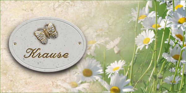 Haustürschild Maison Signée oval 23 x 17 cm Schmetterling weiß