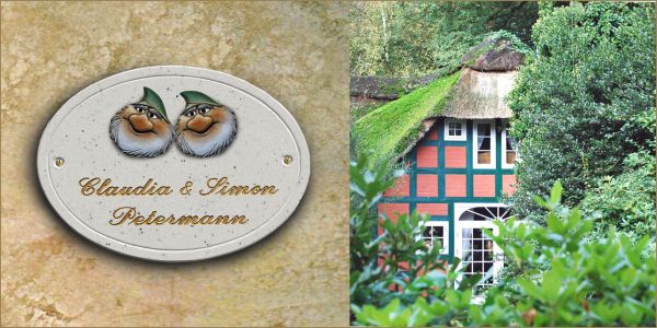 Haustürschild Maison Signée oval 23 x 17 cm Zwerge