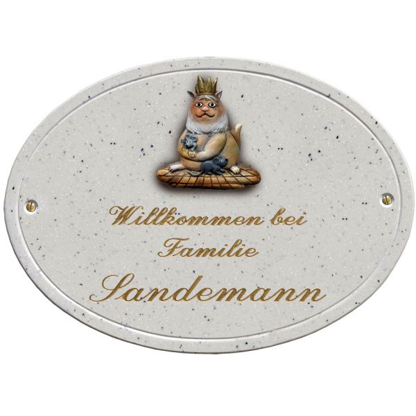 Haustürschild Maison Signée oval 27 x 20 cm Katze
